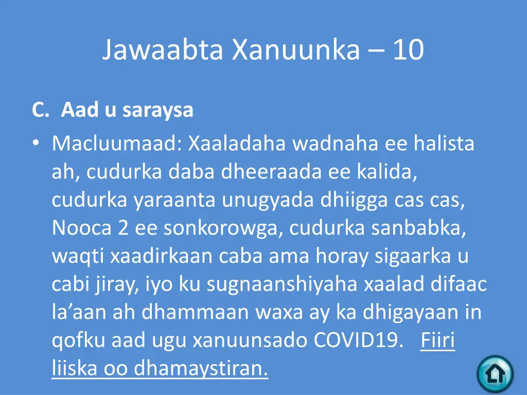 jawaabta xanuunka 10