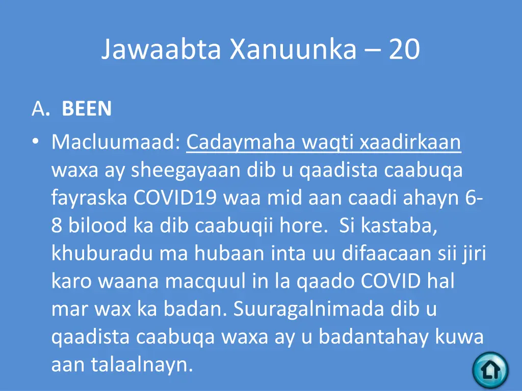 jawaabta xanuunka 20