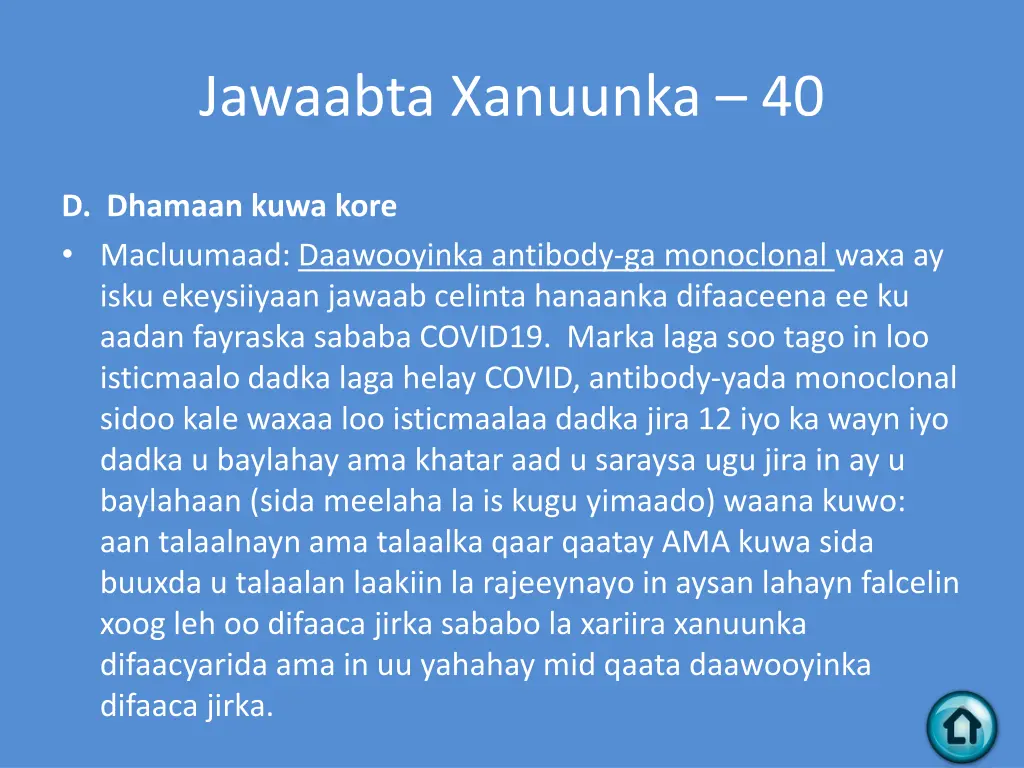 jawaabta xanuunka 40