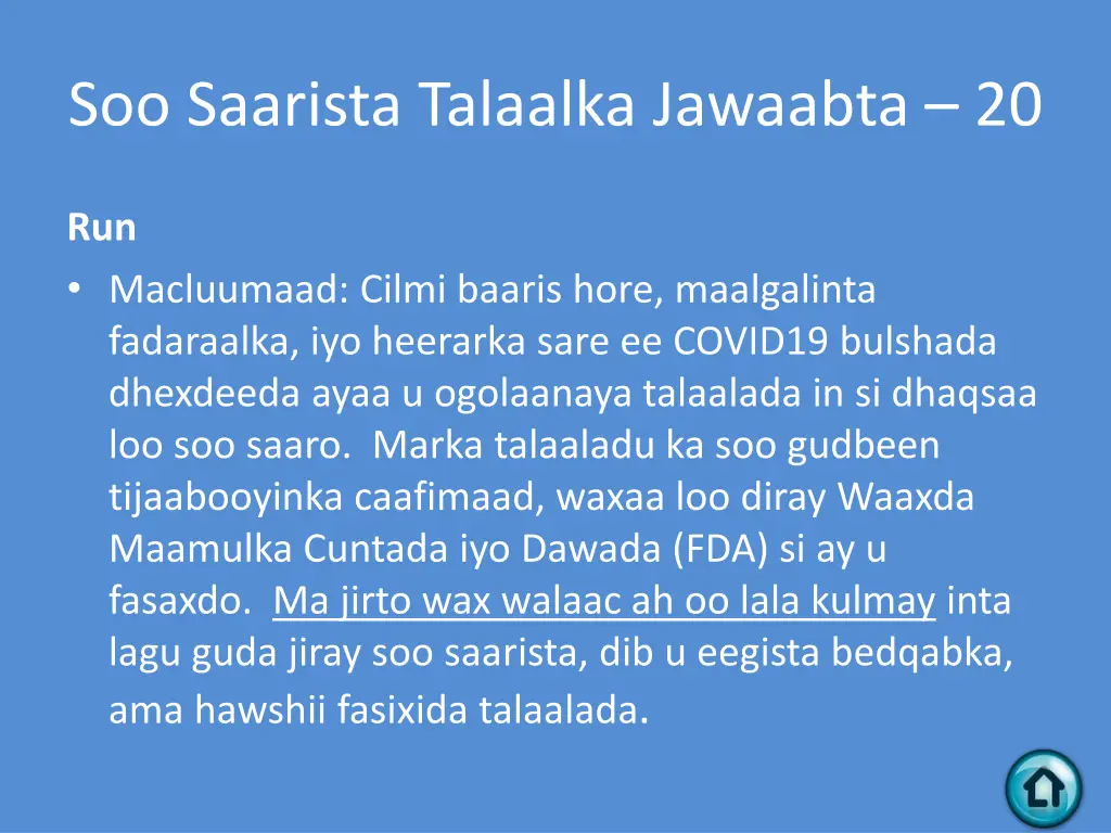 soo saarista talaalka jawaabta 20