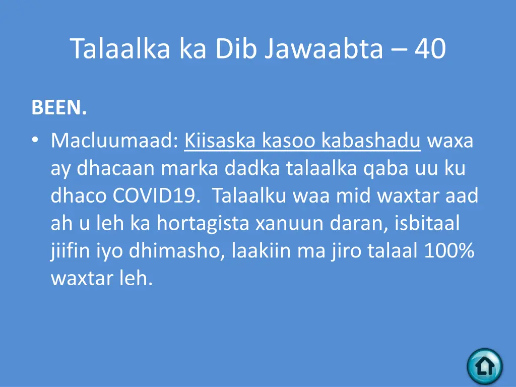 talaalka ka dib jawaabta 40