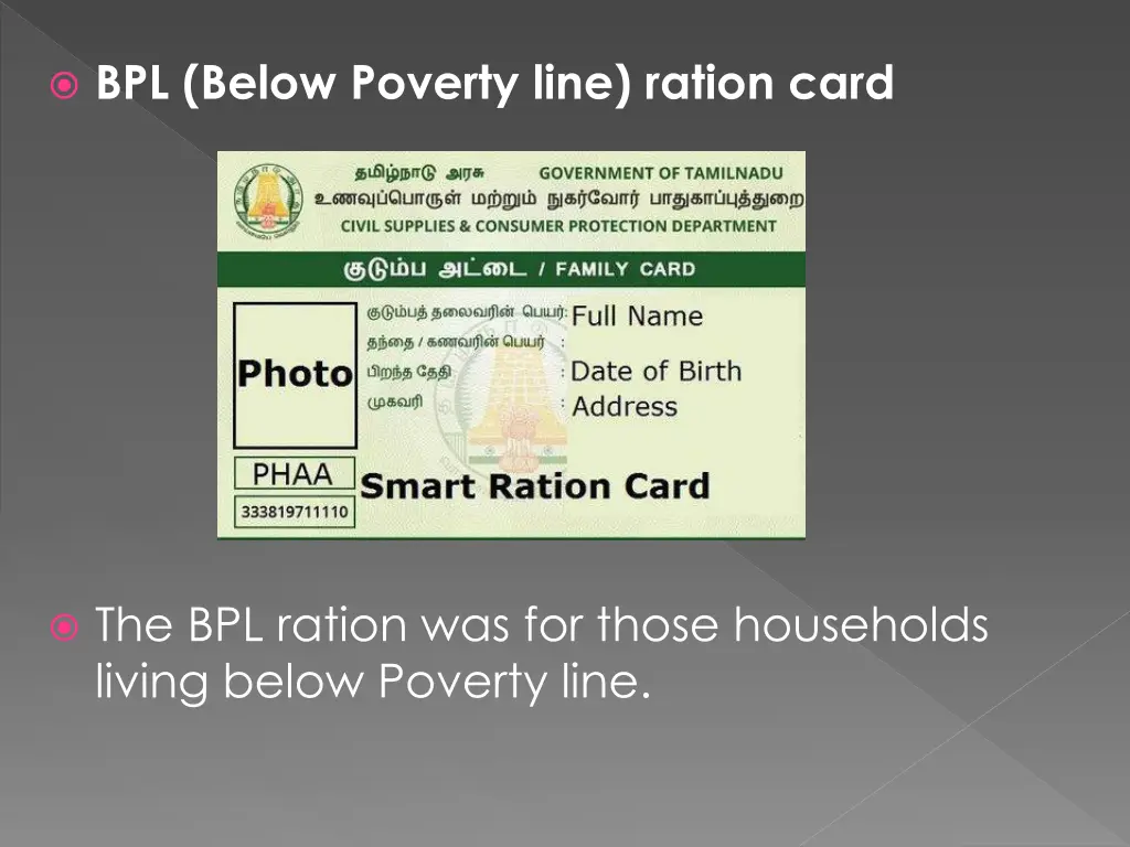 bpl below poverty line ration card