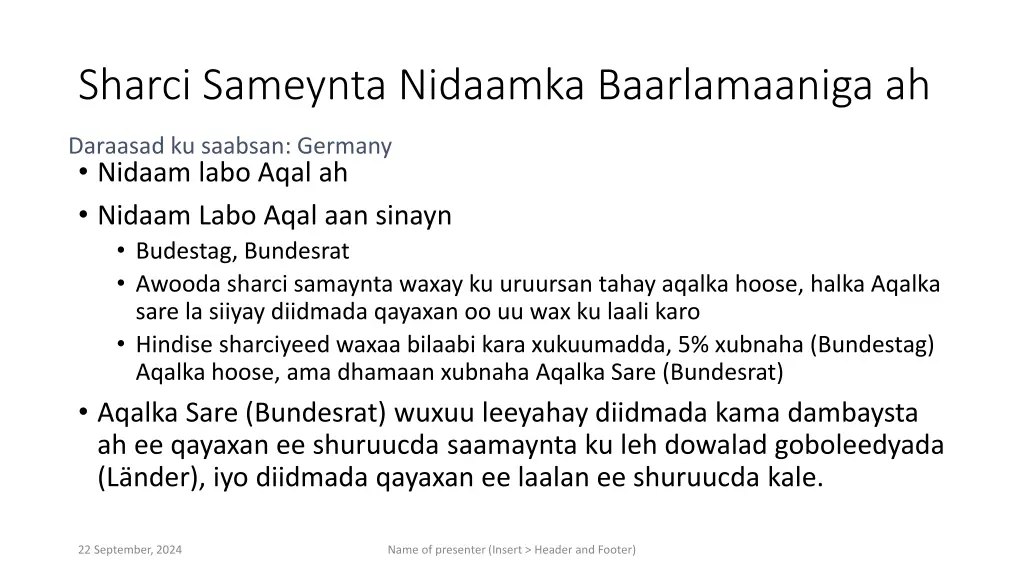 sharci sameynta nidaamka baarlamaaniga ah 5