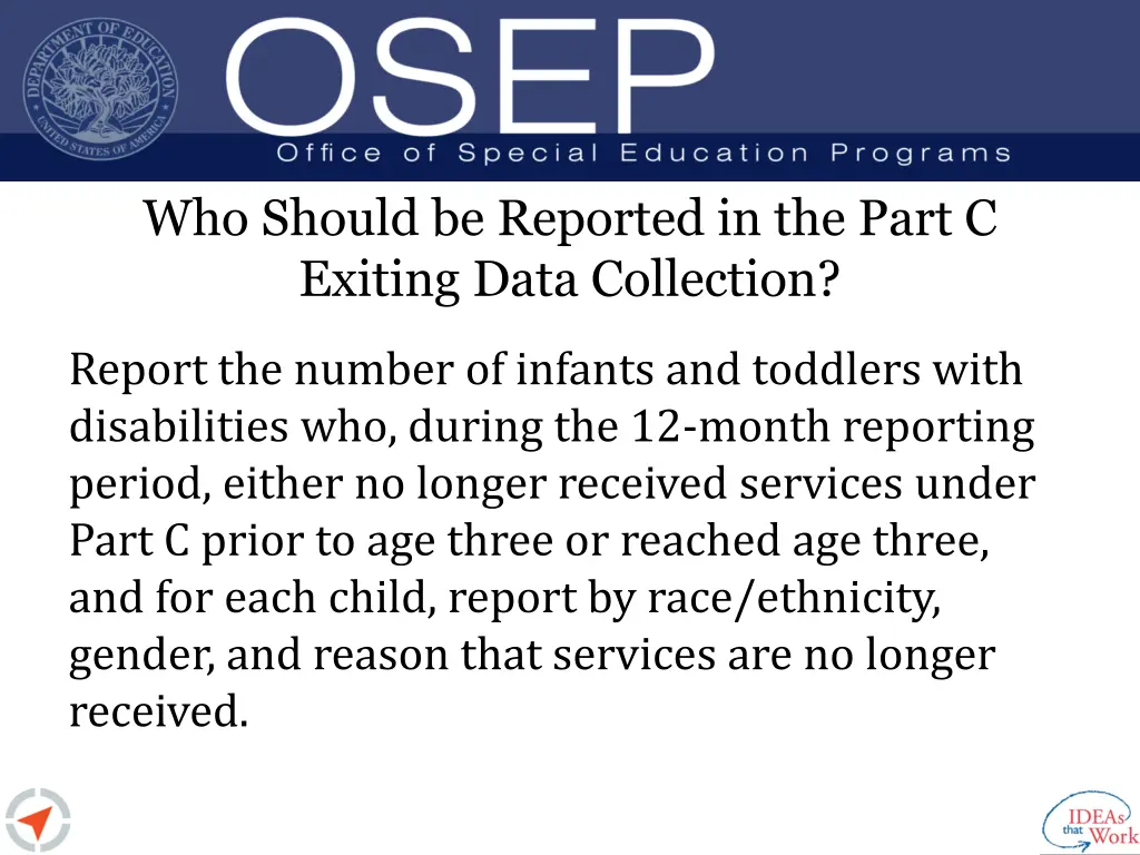 who should be reported in the part c exiting data