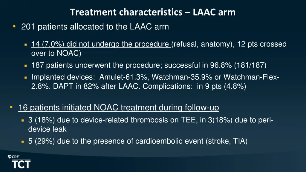 treatment characteristics laac arm 201 patients