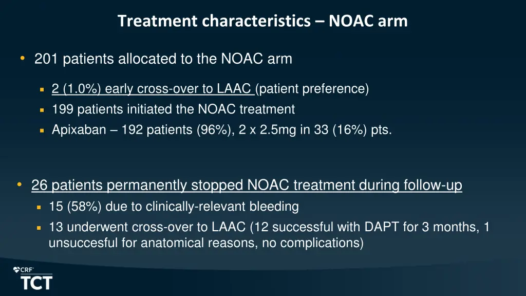 treatment characteristics noac arm