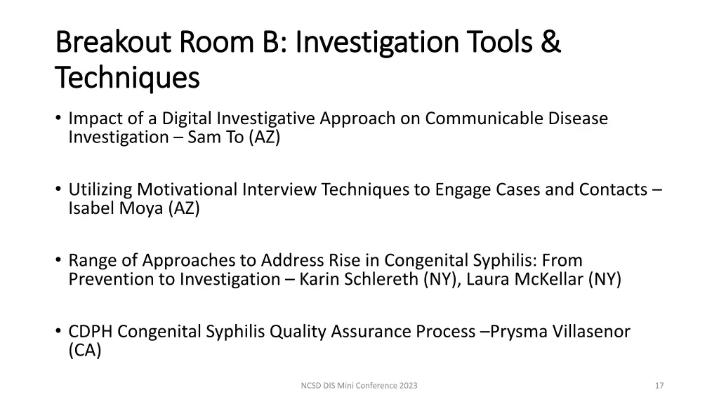 breakout room b investigation tools breakout room