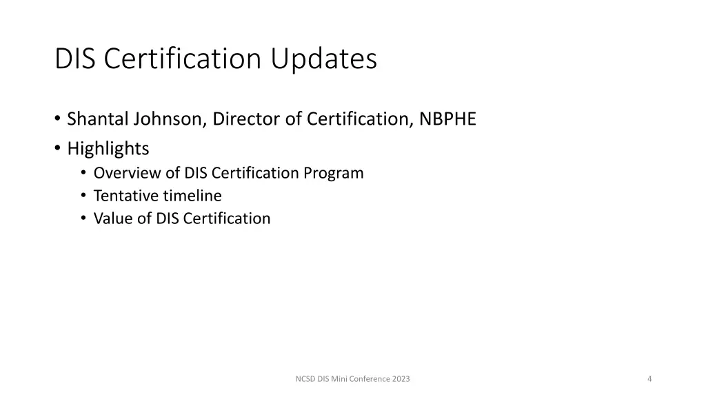 dis certification updates