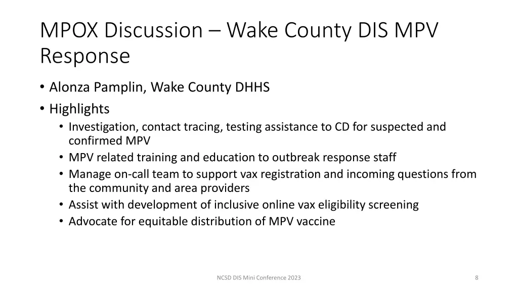 mpox discussion wake county dis mpv response