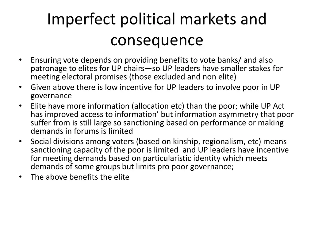 imperfect political markets and consequence