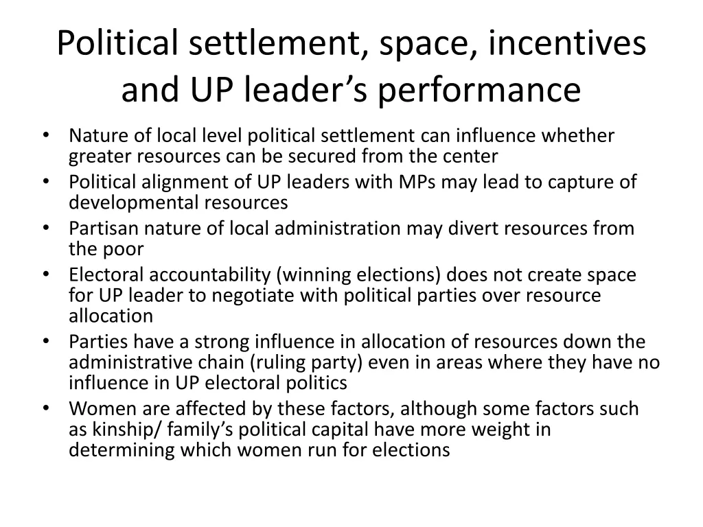 political settlement space incentives