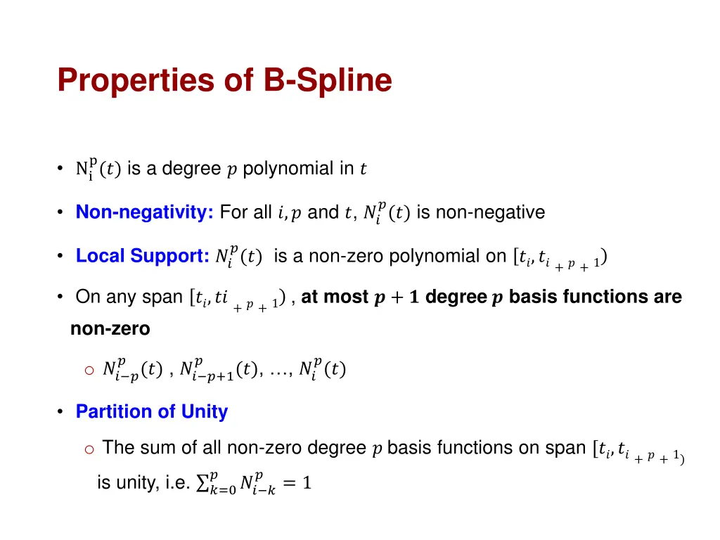 properties of b spline