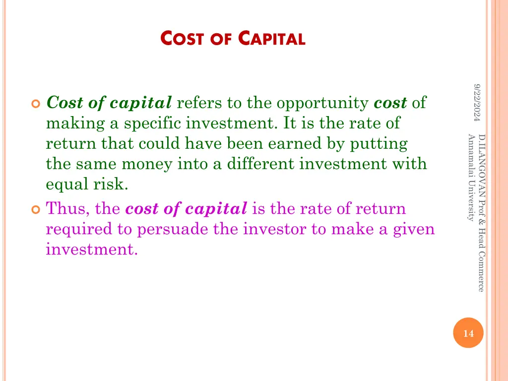 c ost of c apital