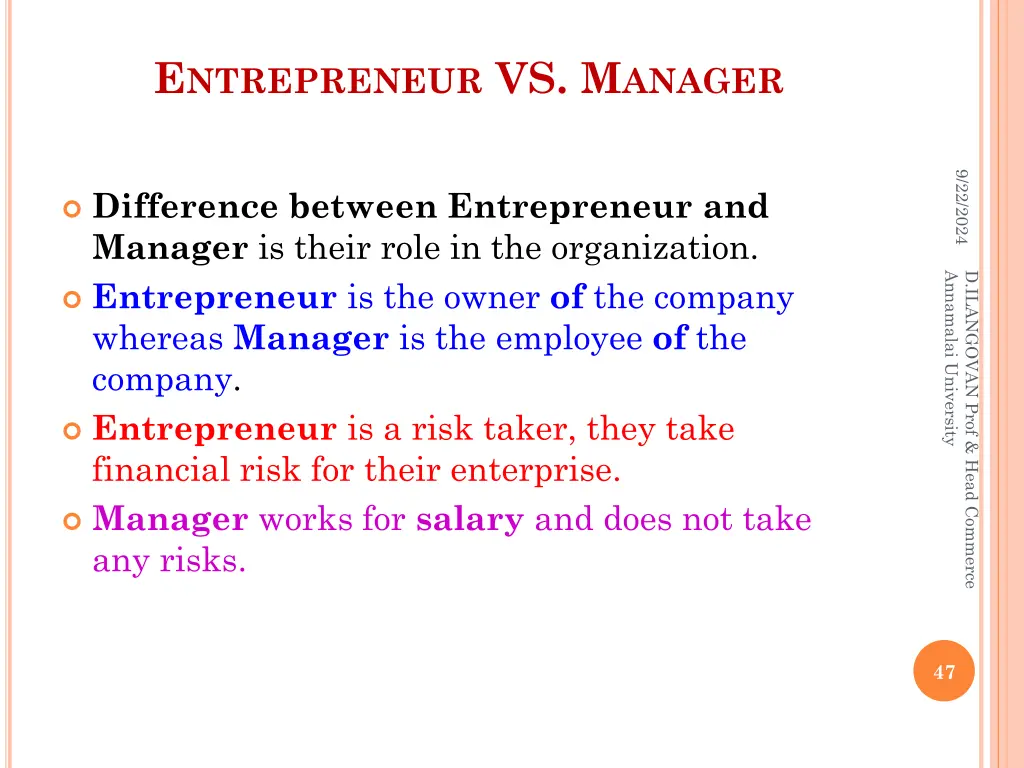 e ntrepreneur vs m anager