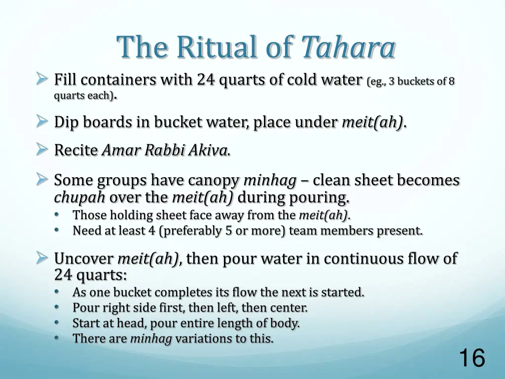 the ritual of tahara fill containers with