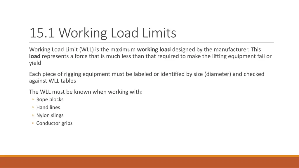 15 1 working load limits