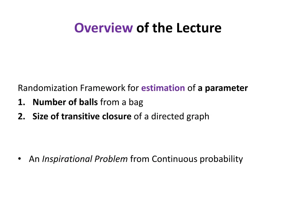 overview of the lecture