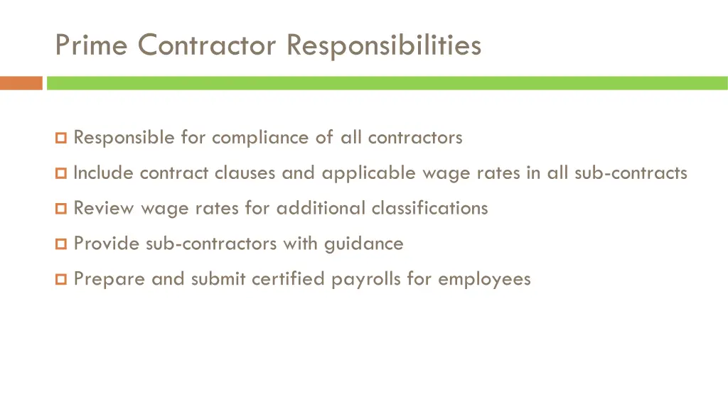 prime contractor responsibilities