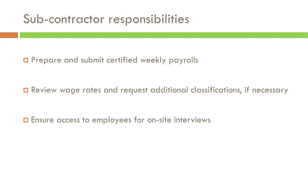 sub contractor responsibilities