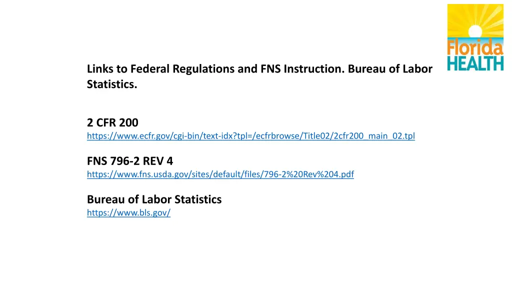 links to federal regulations and fns instruction