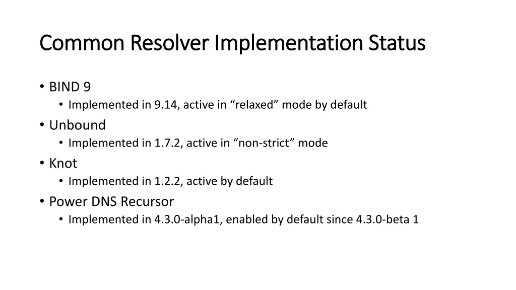 common resolver implementation status common