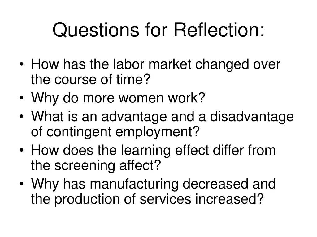 questions for reflection