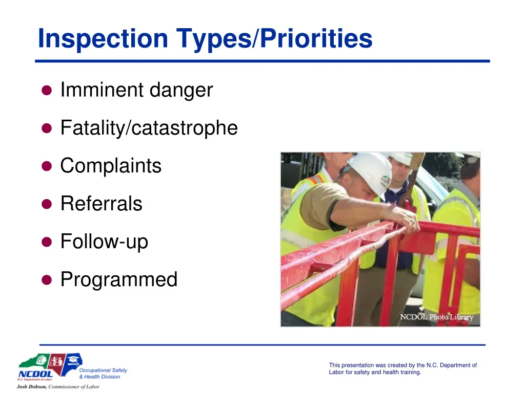 inspection types priorities