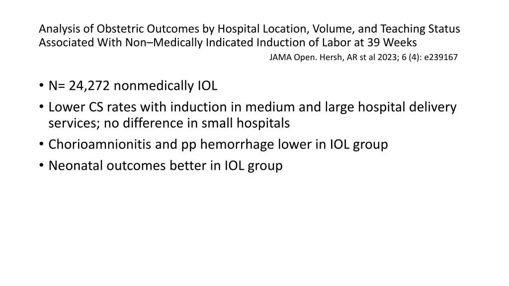 analysis of obstetric outcomes by hospital