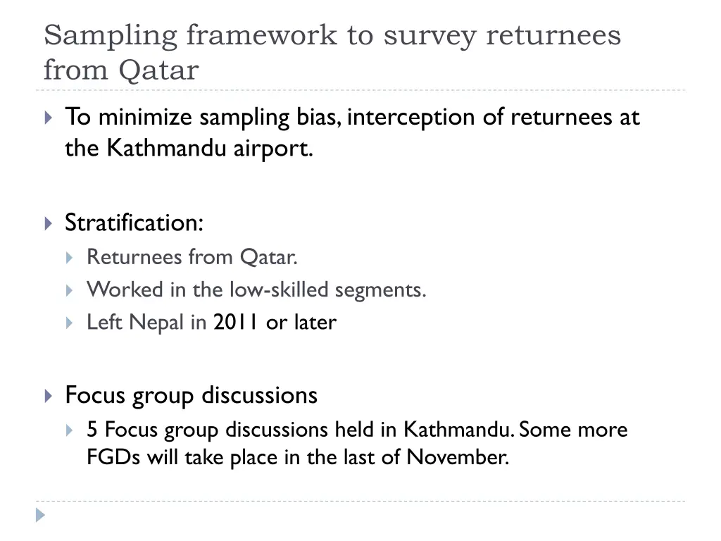 sampling framework to survey returnees from qatar 1