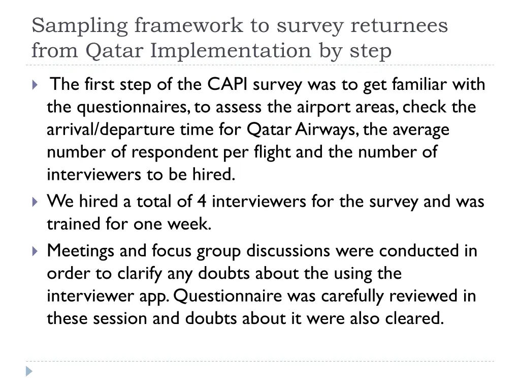 sampling framework to survey returnees from qatar