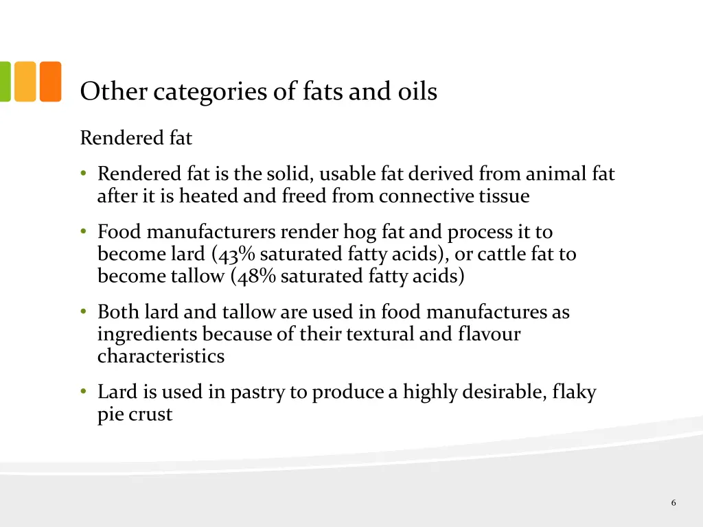 other categories of fats and oils