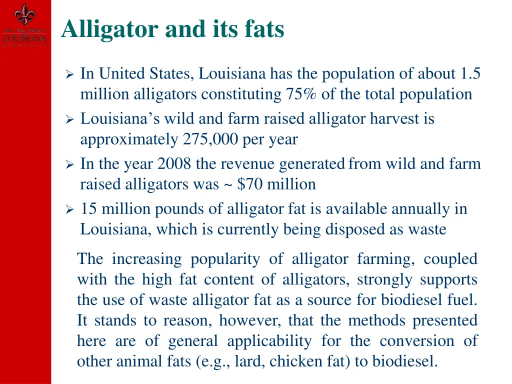 alligator and its fats