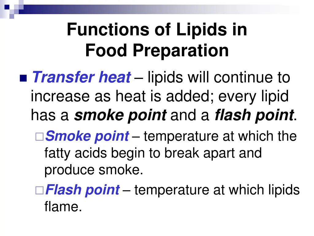 functions of lipids in food preparation 1