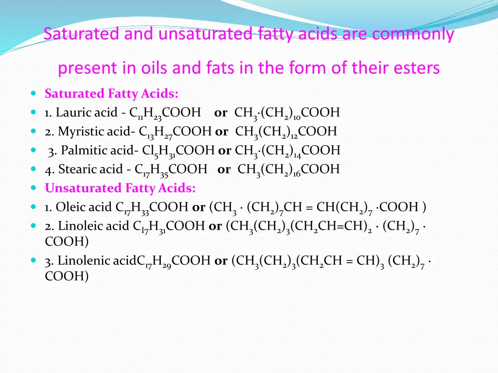 saturated and unsaturated fatty acids