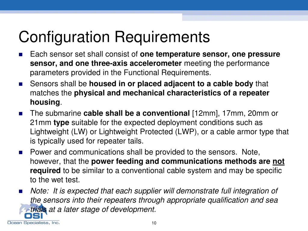 configuration requirements each sensor set shall