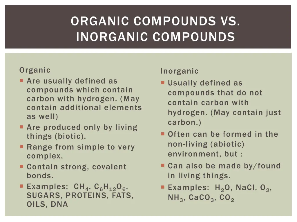 organic compounds vs inorganic compounds