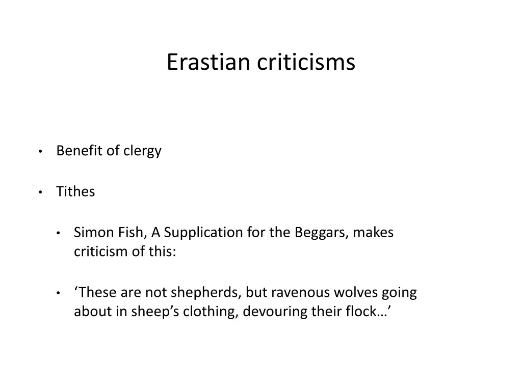 erastian criticisms