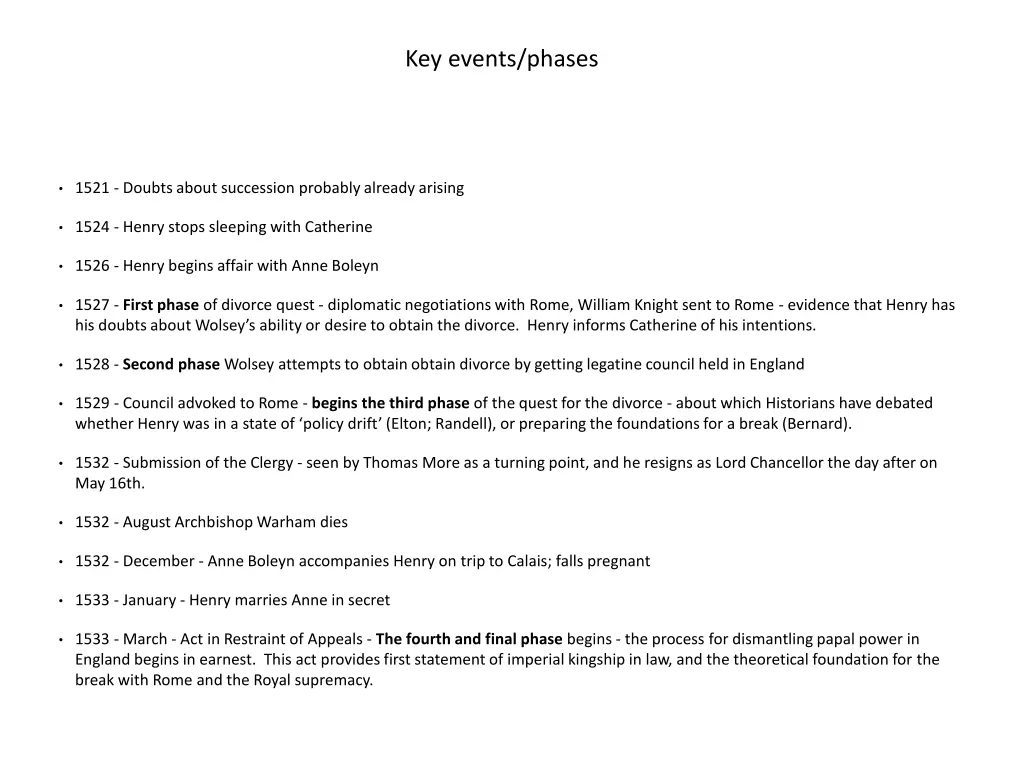 key events phases