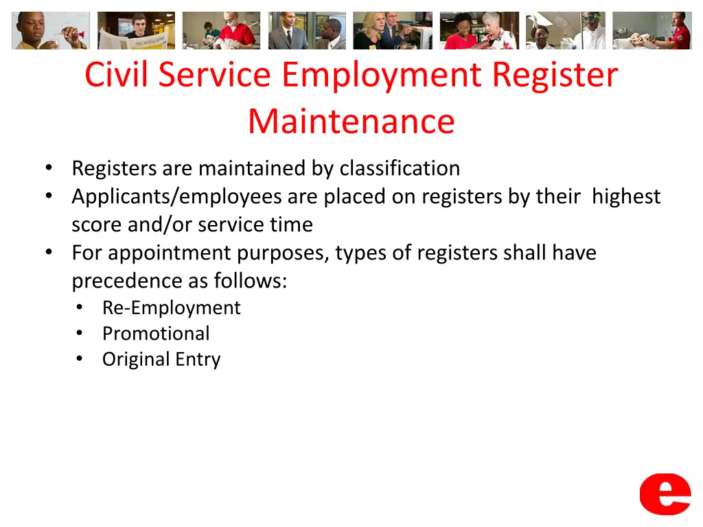 civil service employment register maintenance