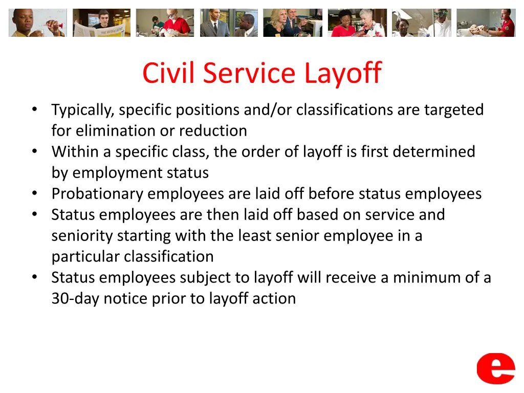 civil service layoff typically specific positions