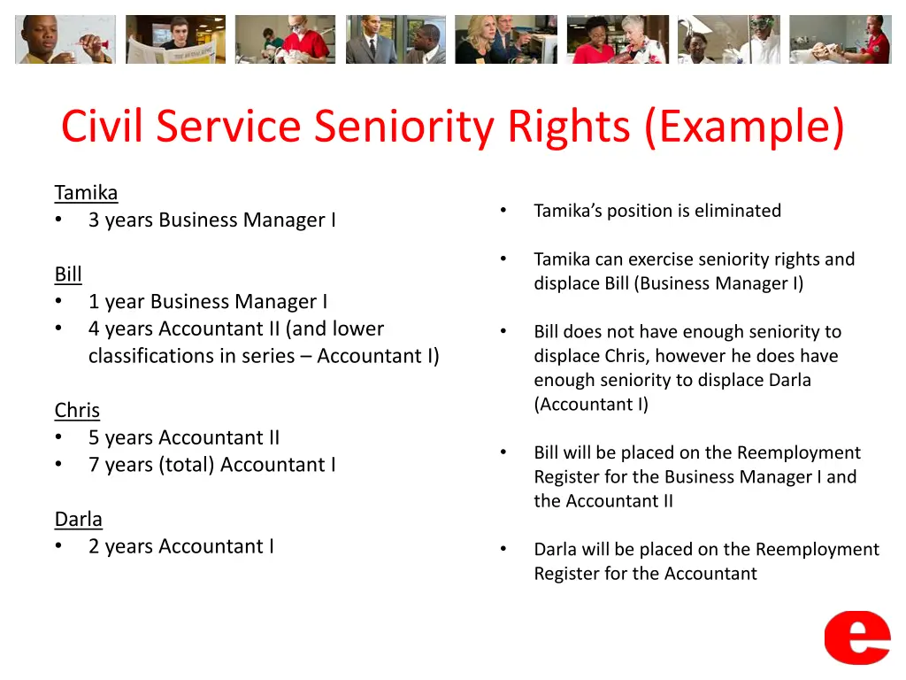 civil service seniority rights example 1