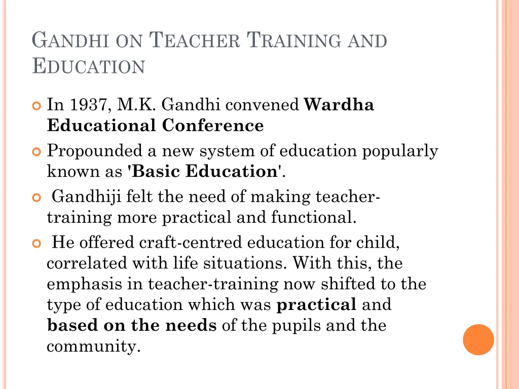 g andhi on t eacher t raining and e ducation