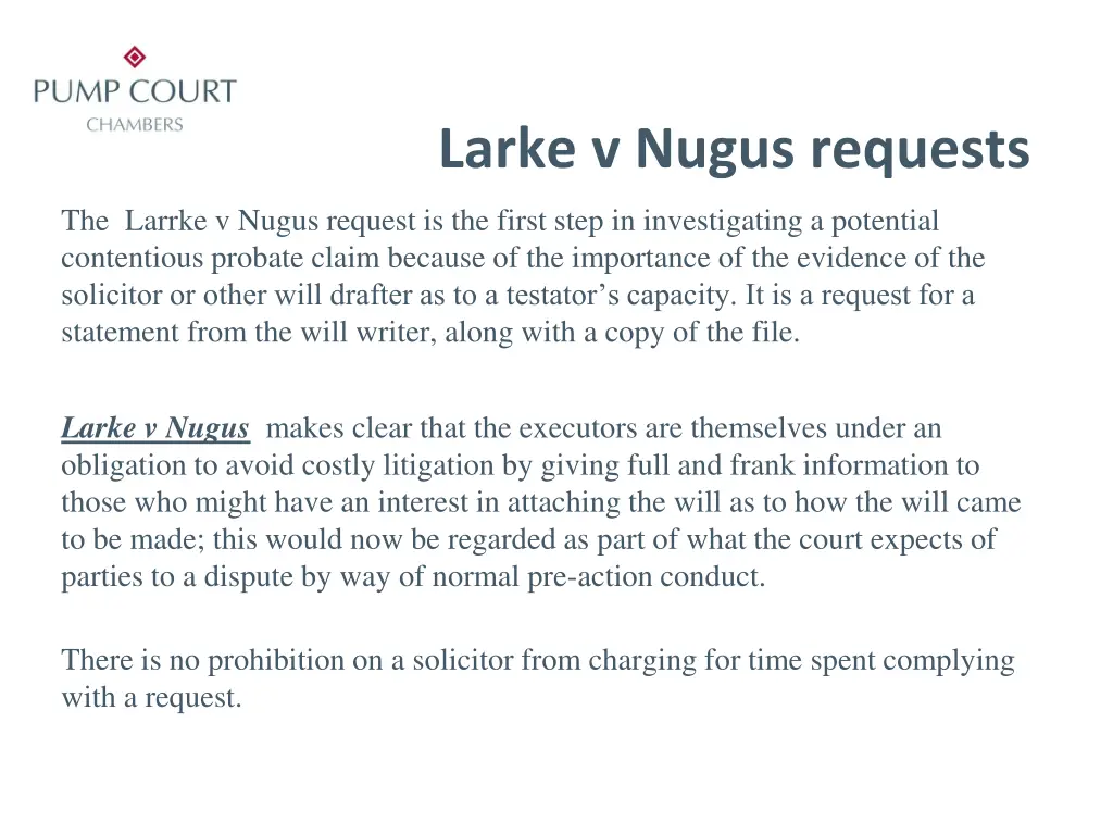 larke v nugus requests