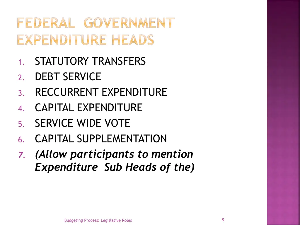 federal government expenditure heads