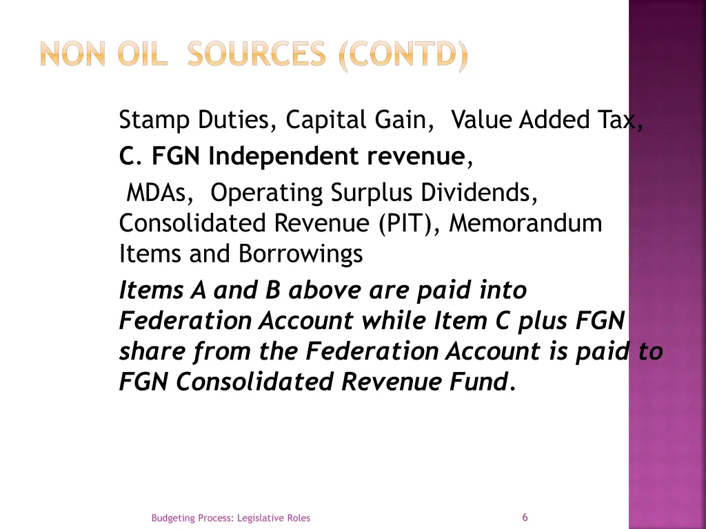 non oil sources contd