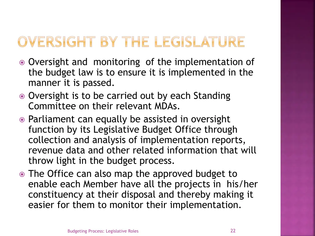 oversight by the legislature