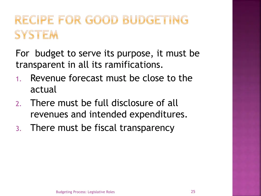 recipe for good budgeting system