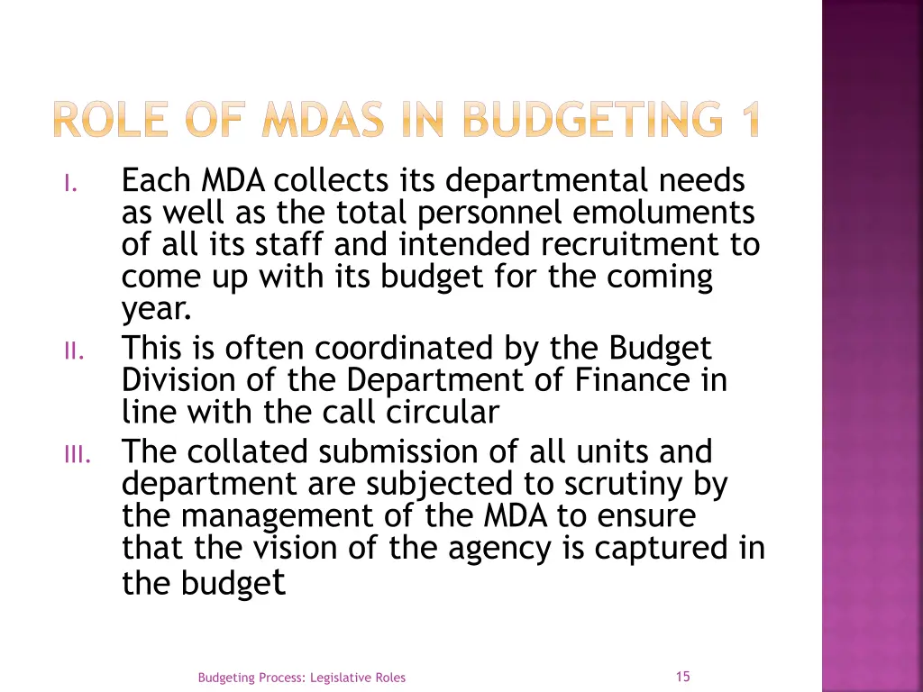 role of mdas in budgeting 1 each mda collects