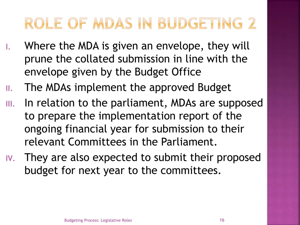 role of mdas in budgeting 2