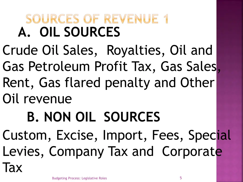 sources of revenue 1 a oil sources crude